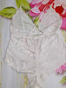 (1200)White Lace Teddy Bodysuit