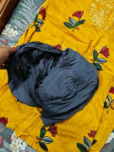 Yellow Floral Kurta And Dupatta- Fits 40-42