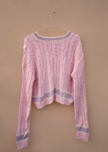 Pink Cropped V-Neck Sweater