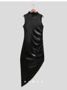 Black Metallic Ruched Bodycon Dress