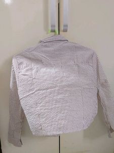 Brown White Striped Cropped Shirt