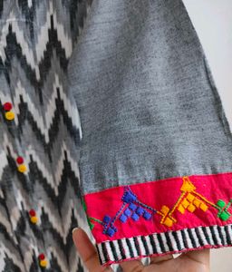 Beautiful Grey + Black + White Colour Kurta