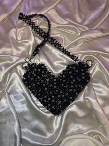 Heart shape Black And White Beaded Bag