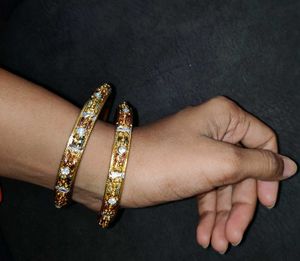 Gold-toned Bejeweled Bangles (Set of 2)