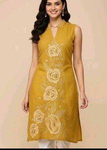 Mustard Floral Embroidered Kurta