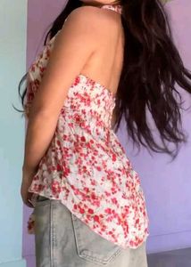 Red Floral Helter Top
