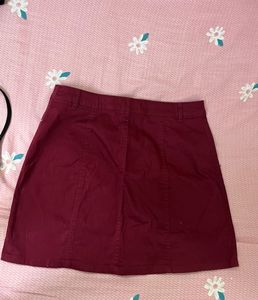 Burgundy Button-Front Skirt