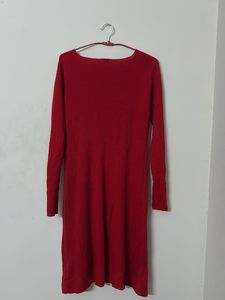 Red Long Sleeve Midi Dress