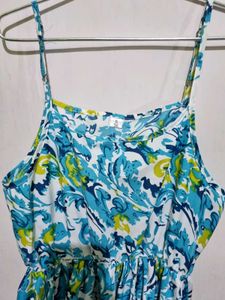Sky Blue And Green Floral Print Dress