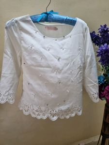 PRICE DROP!!!Pearl And beads White Top With Cutout