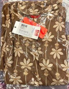 Brown &amp; White Floral Print Kurti