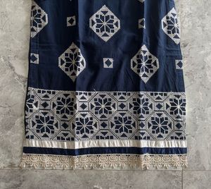 Elegant Navy Blue and White Embroidered Kurta Set