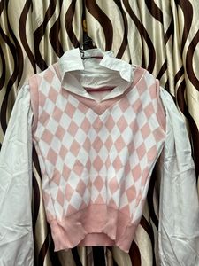 Pink Argyle Knit Top