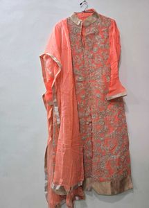 Coral Suit Set With Sharara