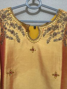 Golden Embroidered Kurti With Beautiful Dupatta