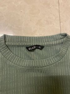 Olive Green Cropped Ribbed Top