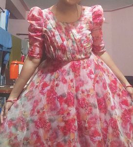 Organza Flared Frock,With Pleates