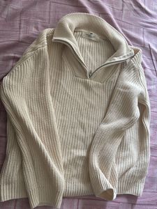 H&M Cream Knit Quarter Zip