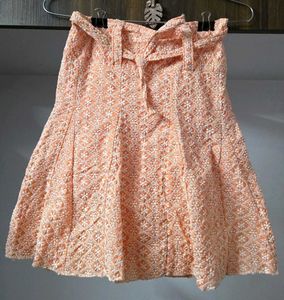 Peach Embroidered Mini Skirt