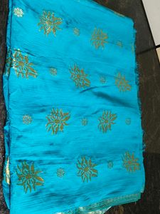 Elegant Blue &amp; Gold Design Saree