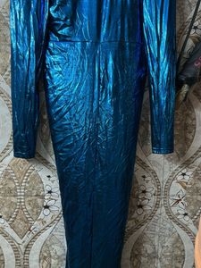 Dark Blue Metallic Plunging Neck Dress