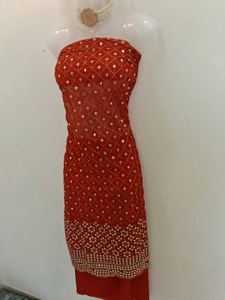 Red Mirror Work Dress Material without duppta