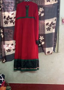 Red & Green Embroidered Dress