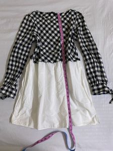 Zara Checkered Long Sleeve Slit Dress Fits S-M