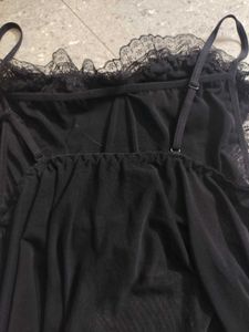 Black Lace Front Asymmetrical Mesh Top