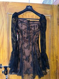 Black A-line Sheer Dress