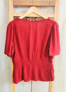 Red Embroidered Peplum Top size-34