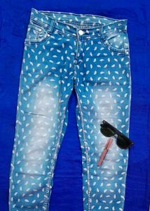 Leaf Print Denim Jeans