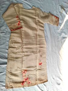 Beige Embroidered Salwar Suit Set Shimmer Silk