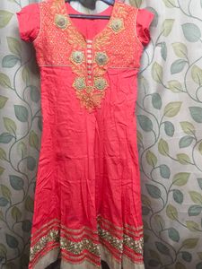 Carrot Toned Colour Embroidered Anarkali