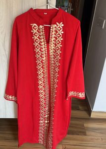 Red Embroidered Kurta