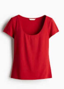 Red Scoop Neck Short Sleeve Top