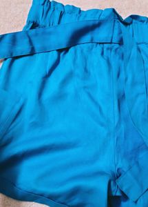 Blue Paperbag Waist Shorts