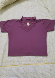 Purple High Neck Crop Top