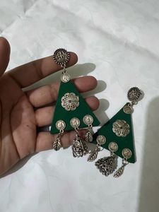 OXIDISED HANDMADE GREEN EARRINGS