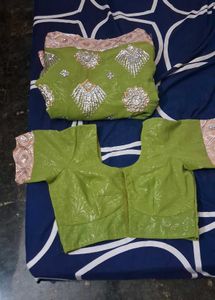 shimmer  Green  chamki saree with blouse