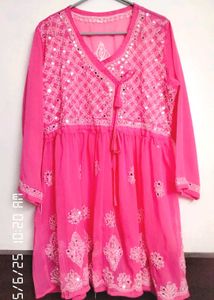 Angrakha pattern Chikankari work kurti