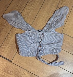 Striped Tie Front Crop Top