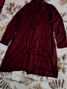 Maroon Belted Trench Coat