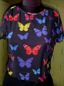 Shein Butterfly Print Mesh Top