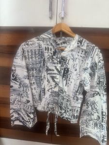Zara Printed Tie-Front Top