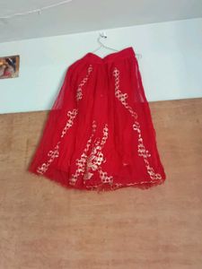 Red Ethnic Skirt with Embellishments