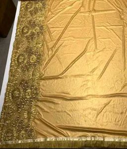 Golden Lycra Silk Floral Embroidered Lace Saree