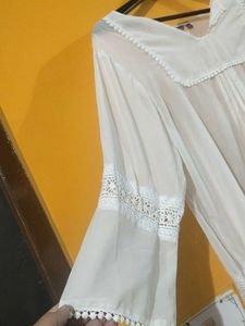 White Sheer Lace Trim Blouse