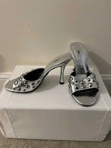 Y2k Zara Metallic Silver Studded Heels