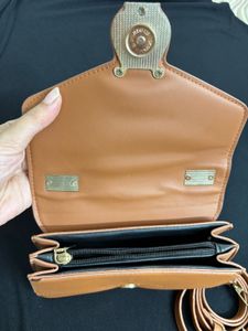 Tan Brown Slingbag With Hand Held